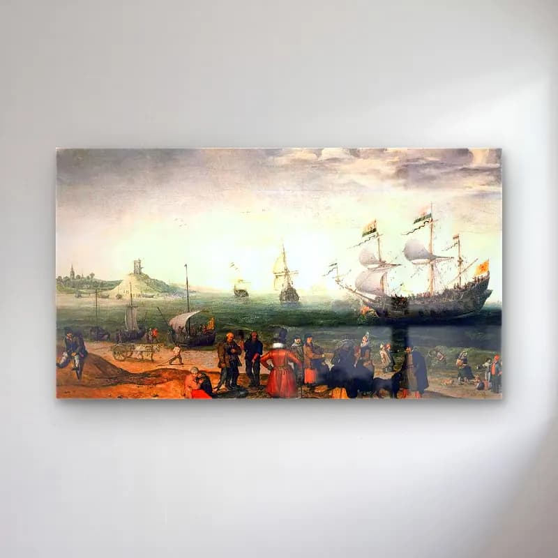 Adam Willaerts – Coastal Landscape with Ships cam tablo — Adam Willaerts – Coastal Landscape with Ships — yağlı boya liman ve tekneler