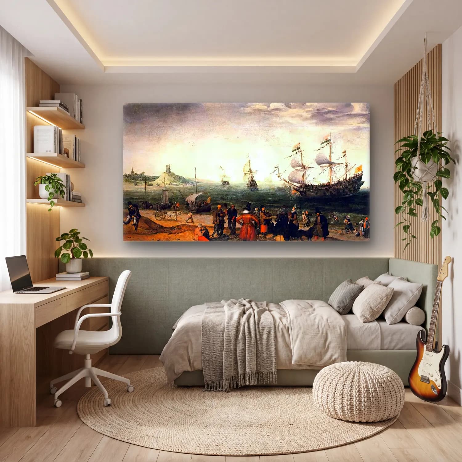 Adam Willaerts – Coastal Landscape with Ships cam tablo — genç odasında
