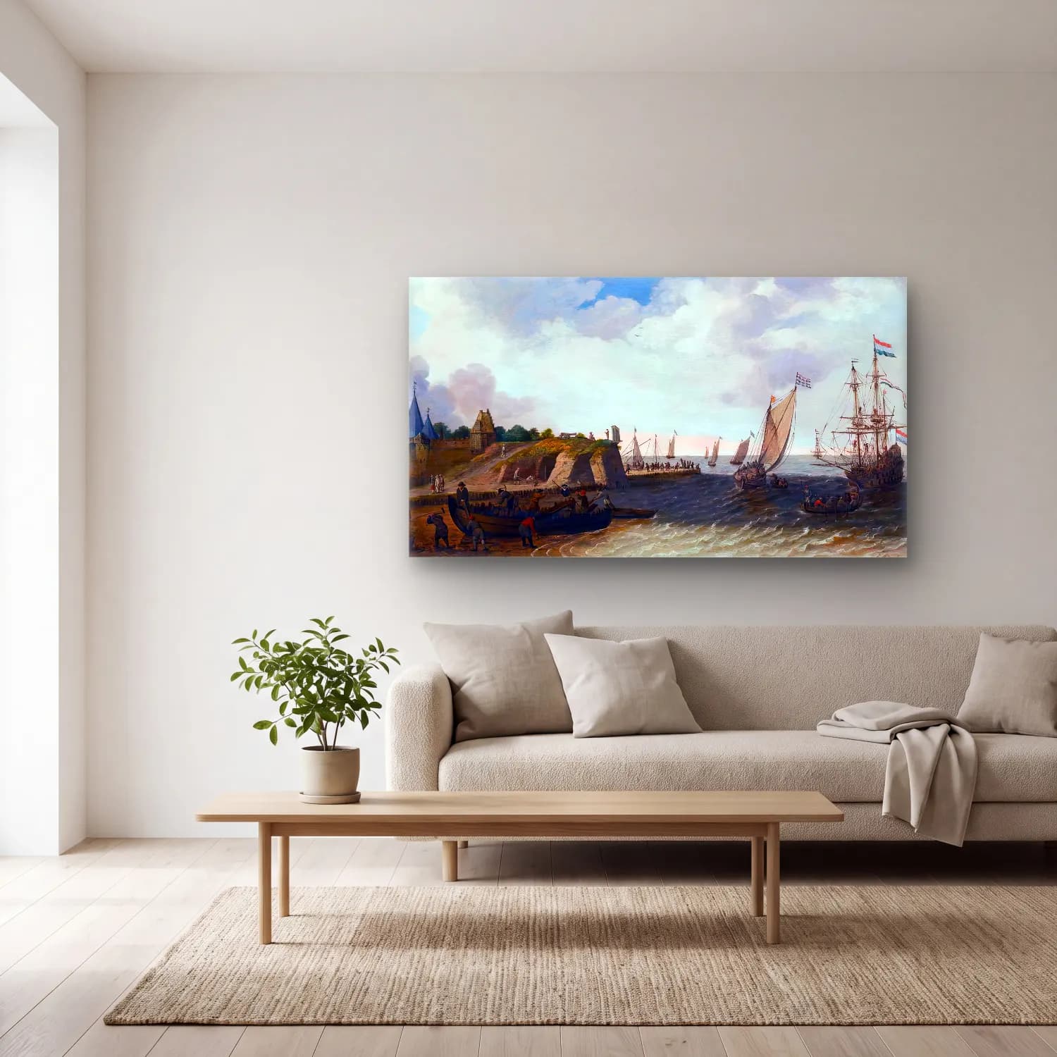 Adam Willaerts – Coastal Scene cam tablo — açık renk salonda