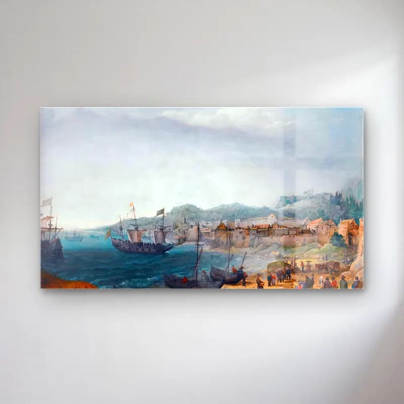 Adam Willaerts – Fortified Coastal Town cam tablo — Adam Willaerts – Fortified Coastal Town — vintage liman ve tekneler