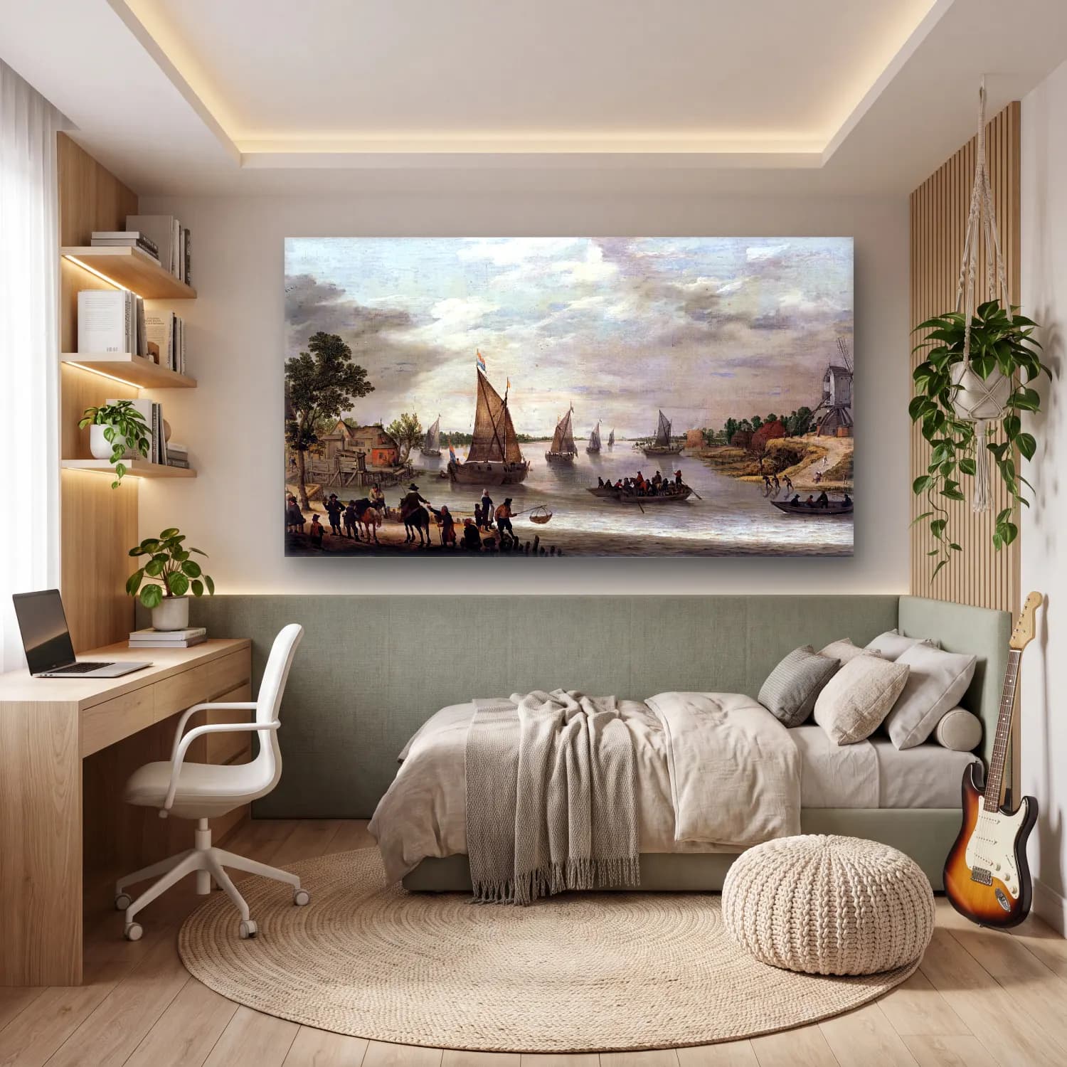 Adam Willaerts – River Scene with Boats cam tablo — genç odasında