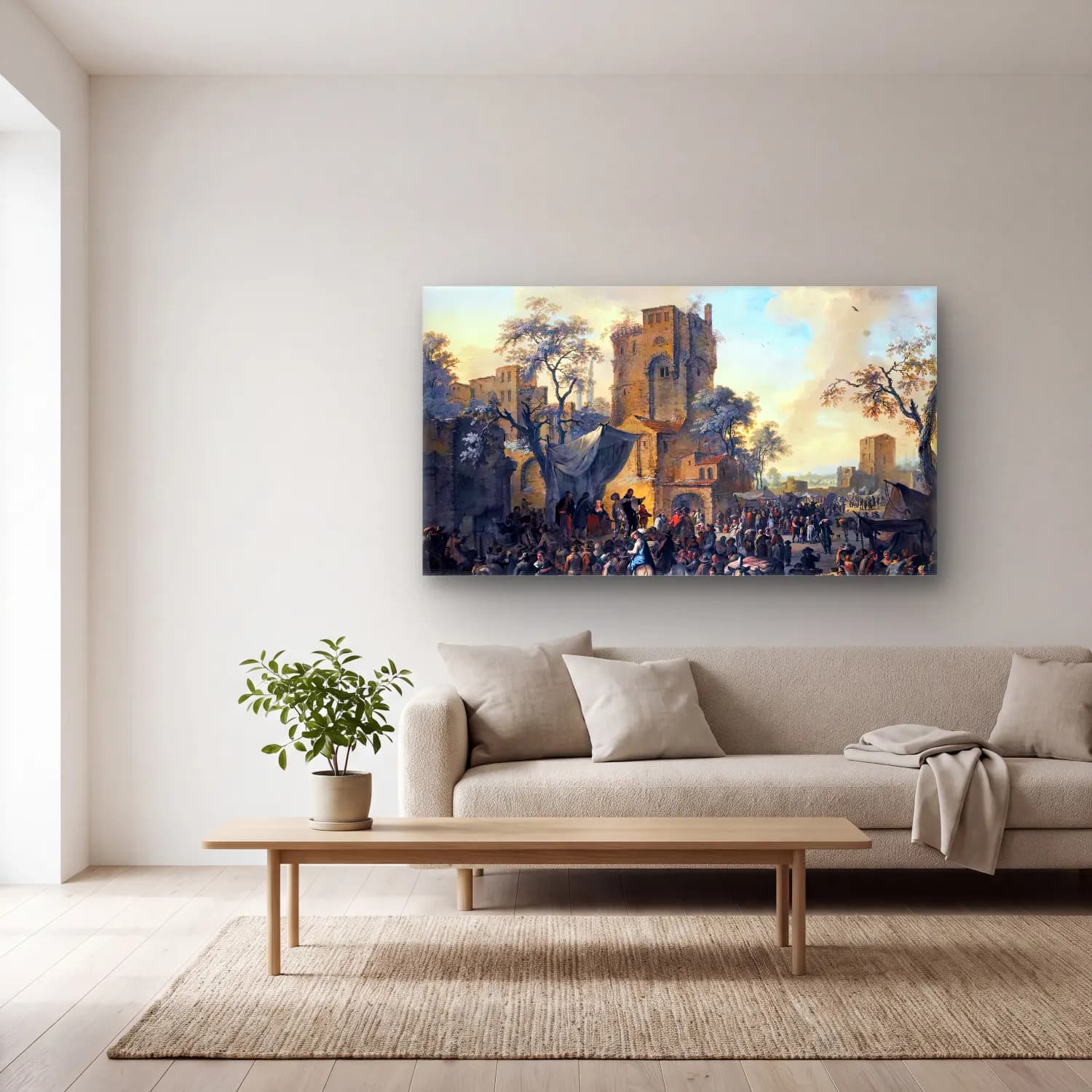 Franz de Paula Ferg – Italianate Village Landscape cam tablo — açık renk salonda