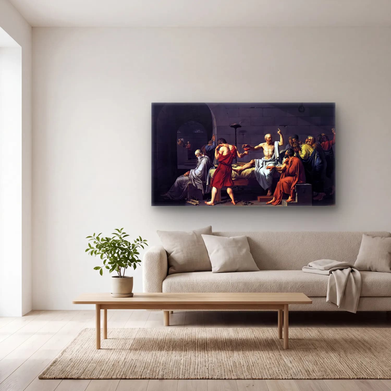 Jacques-Louis David – The Death of Socrates cam tablo — açık renk salonda