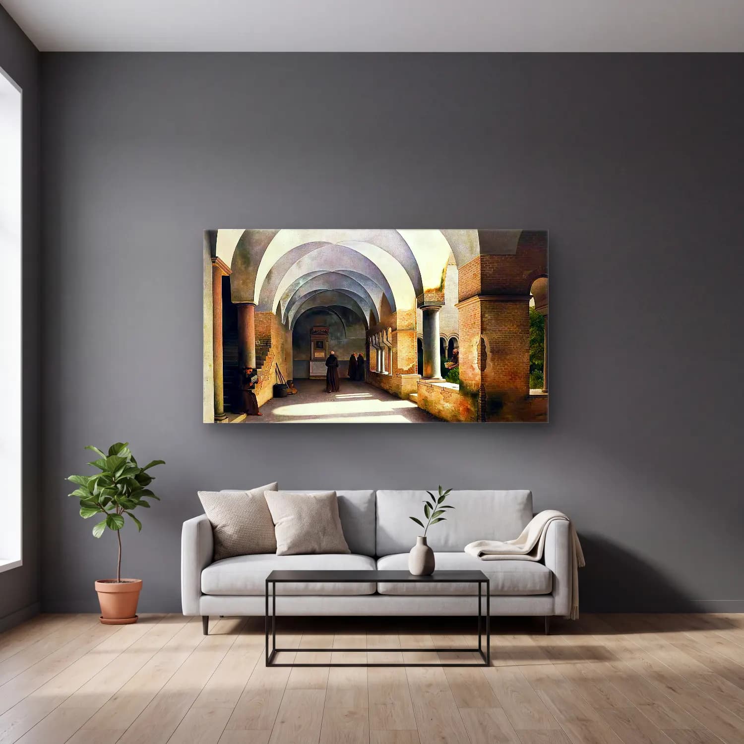 Christoffer Wilhelm Eckersberg – The Cloisters, San Lorenzo fuori le mura cam tablo — gri duvarlı salonda