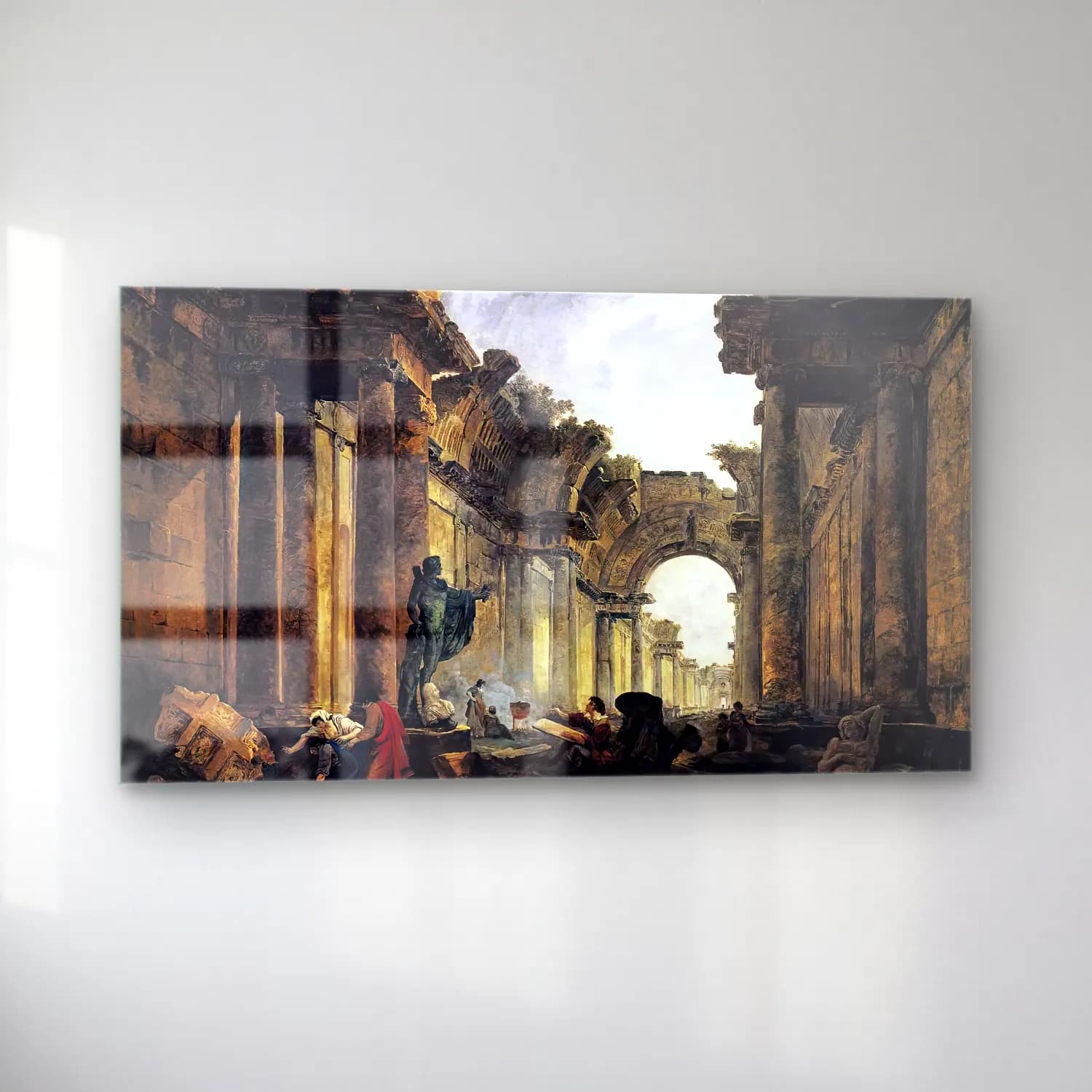 Hubert Robert – Imaginary View of the Grande Galerie in the Louvre in Ruins cam tablo — sol açıdan görünüm