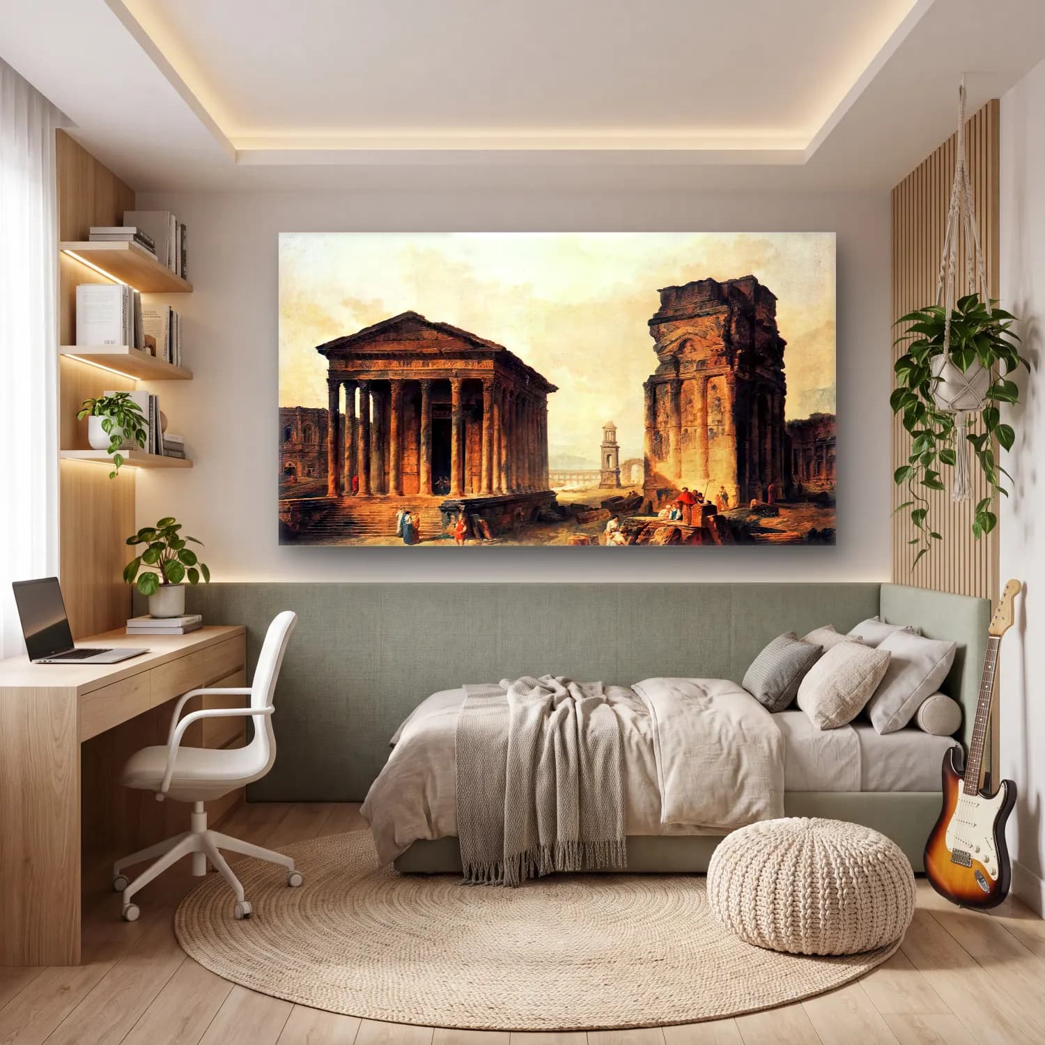 Hubert Robert – Ruins at Nimes cam tablo — genç odasında