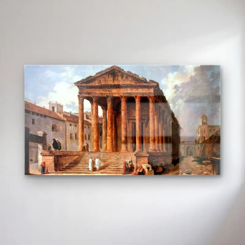 Hubert Robert – The Maison Carée in Nimes cam tablo — Hubert Robert – The Maison Carée in Nimes — yağlı boya antik kalıntılar