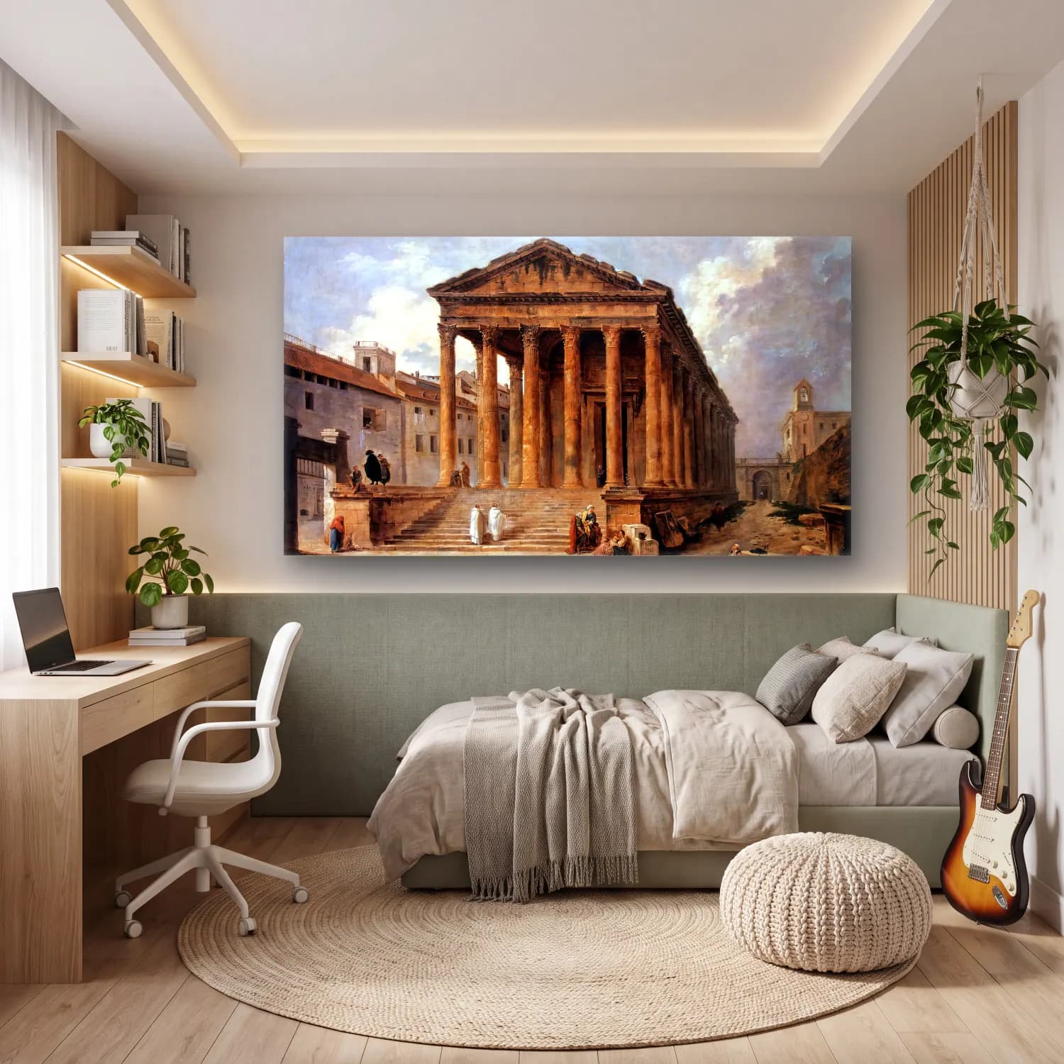 Hubert Robert – The Maison Carée in Nimes cam tablo — genç odasında