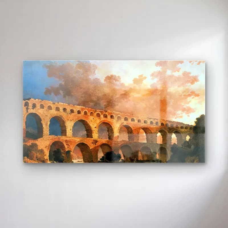 Hubert Robert – The Pont du Gard cam tablo — Hubert Robert – The Pont du Gard — yağlı boya antik kalıntılar