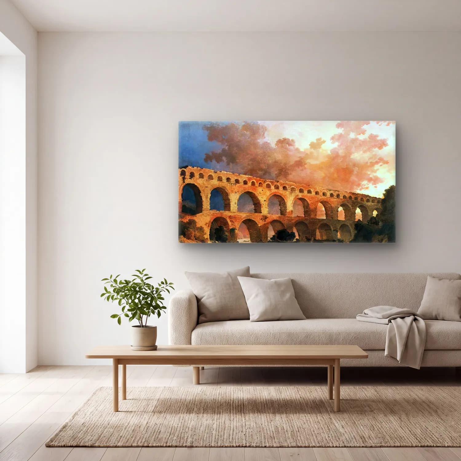 Hubert Robert – The Pont du Gard cam tablo — açık renk salonda