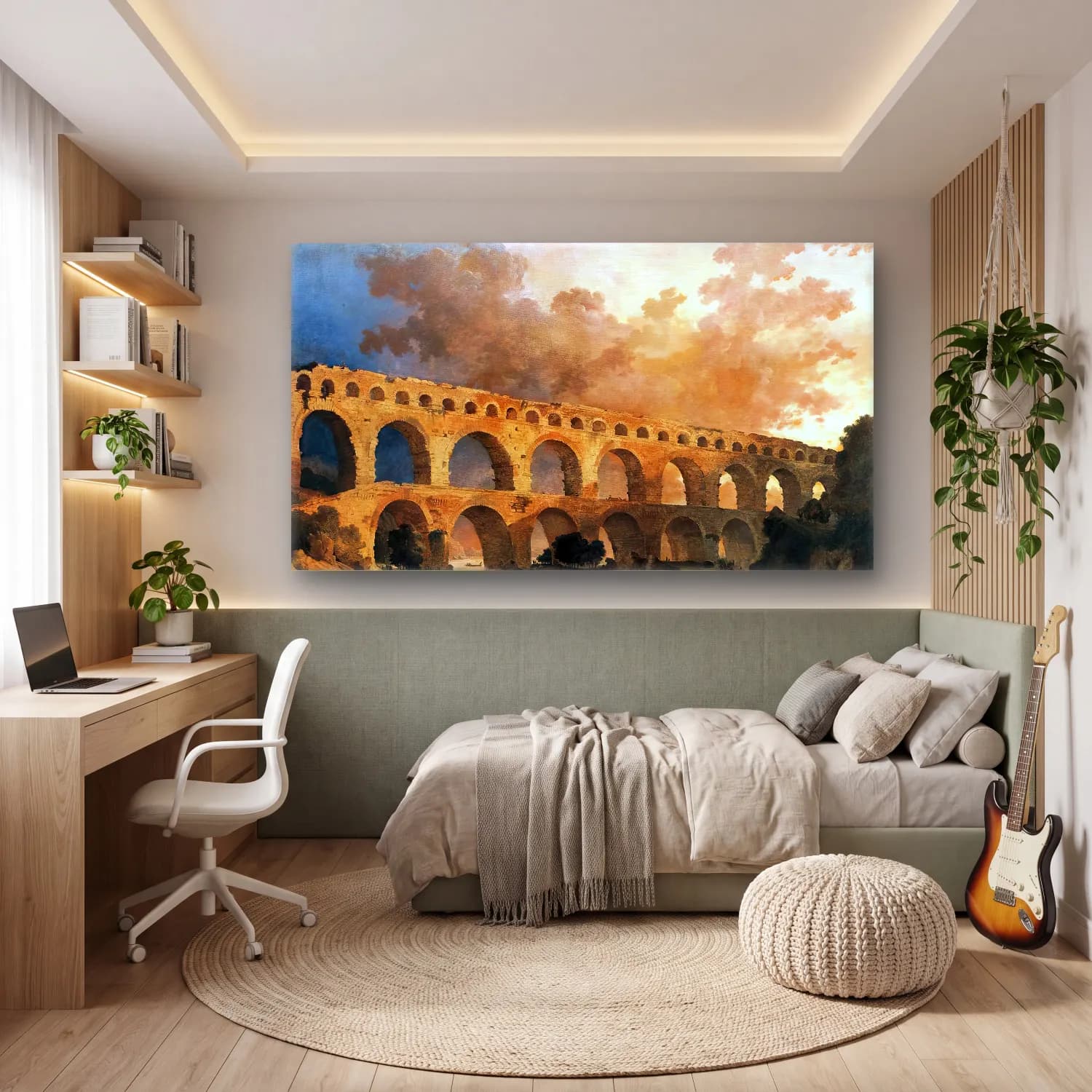 Hubert Robert – The Pont du Gard cam tablo — genç odasında