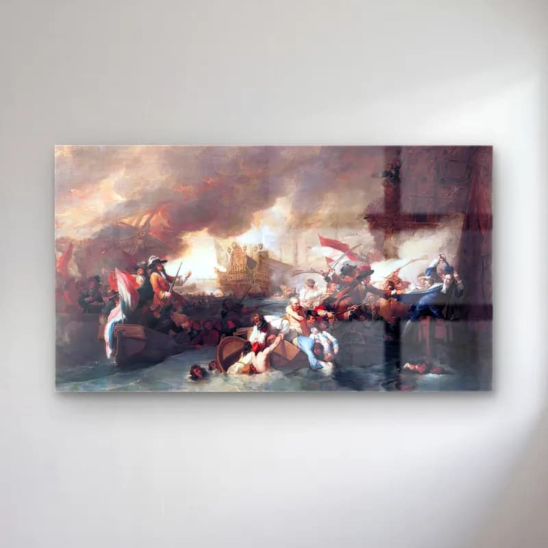 Benjamin West – The Battle of La Hogue cam tablo — Benjamin West – The Battle of La Hogue — yağlı boya savaş sahnesi