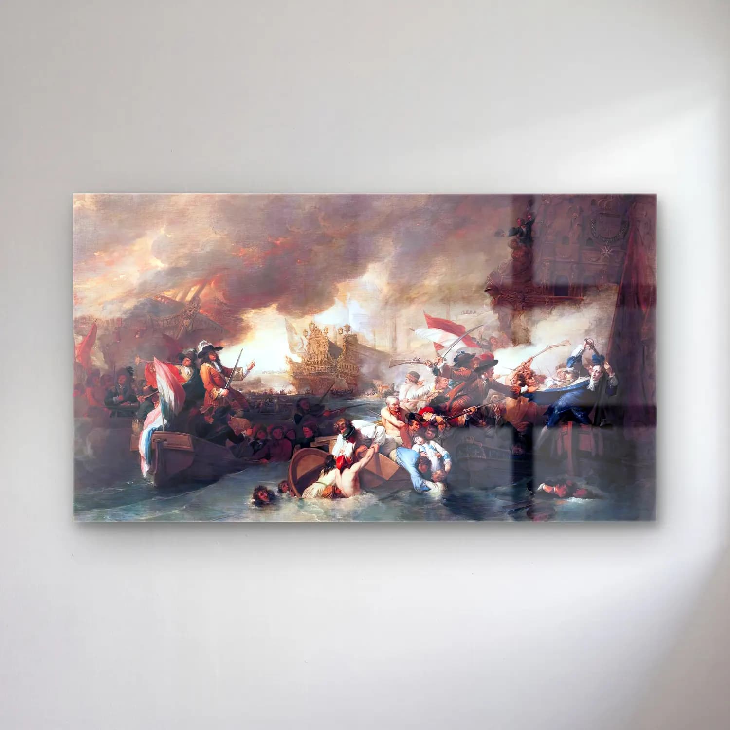 Benjamin West – The Battle of La Hogue cam tablo — Benjamin West – The Battle of La Hogue — yağlı boya savaş sahnesi