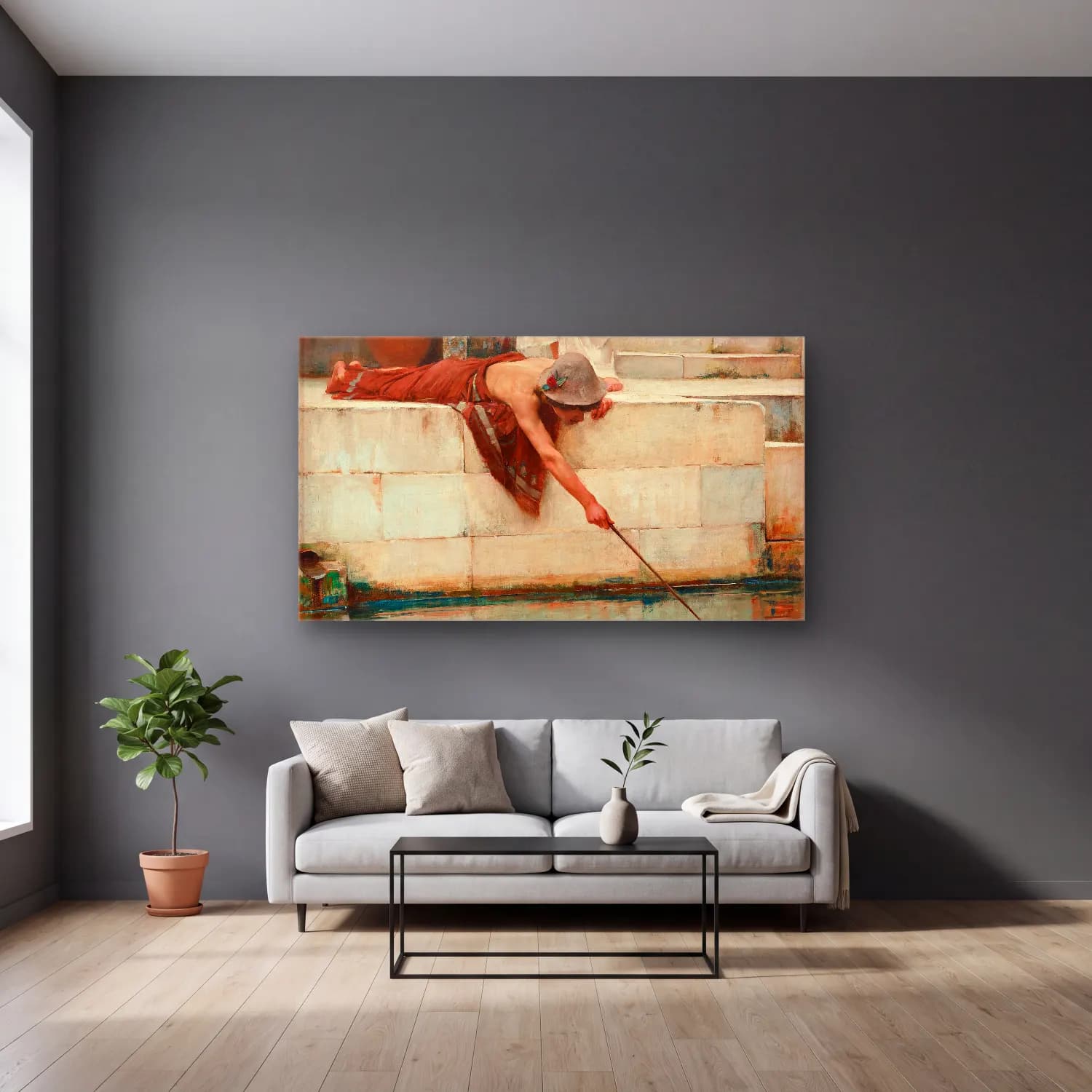 John William Waterhouse – The Rescue cam tablo — gri duvarlı salonda
