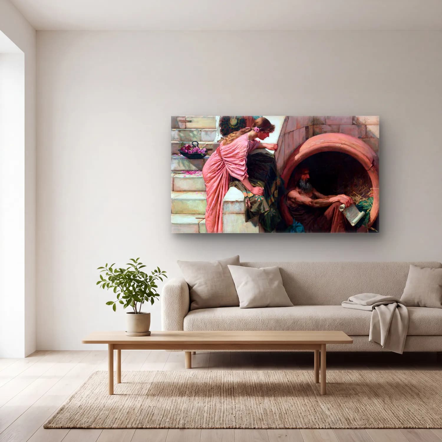 John William Waterhouse – Waterhouse-Diogenes cam tablo — açık renk salonda