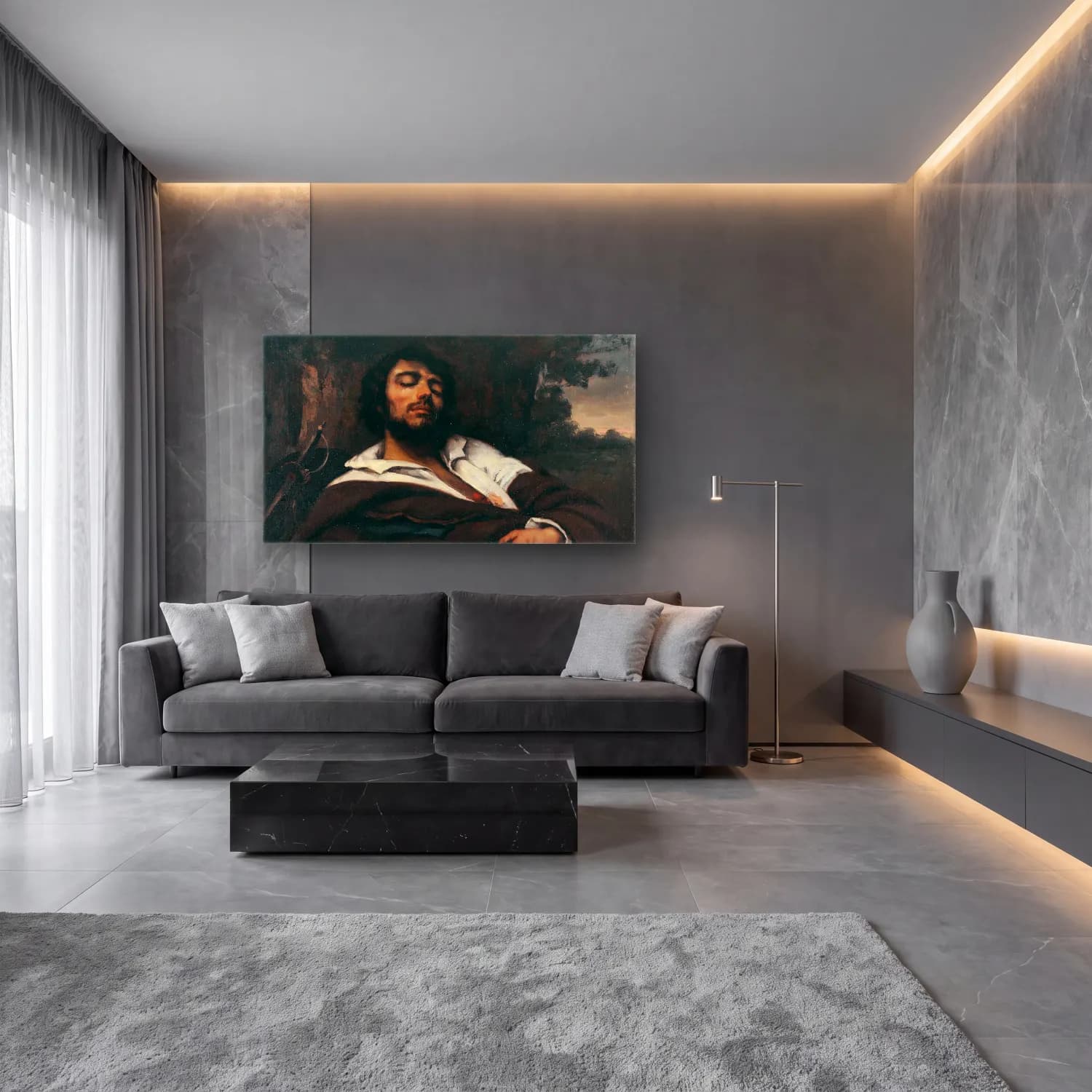 Gustave Courbet – Der Verwundete cam tablo — lüks salon duvarında