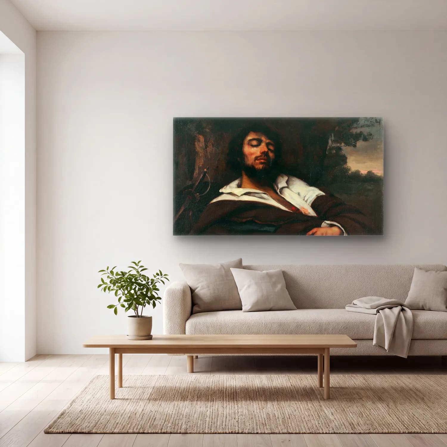 Gustave Courbet – Der Verwundete cam tablo — açık renk salonda