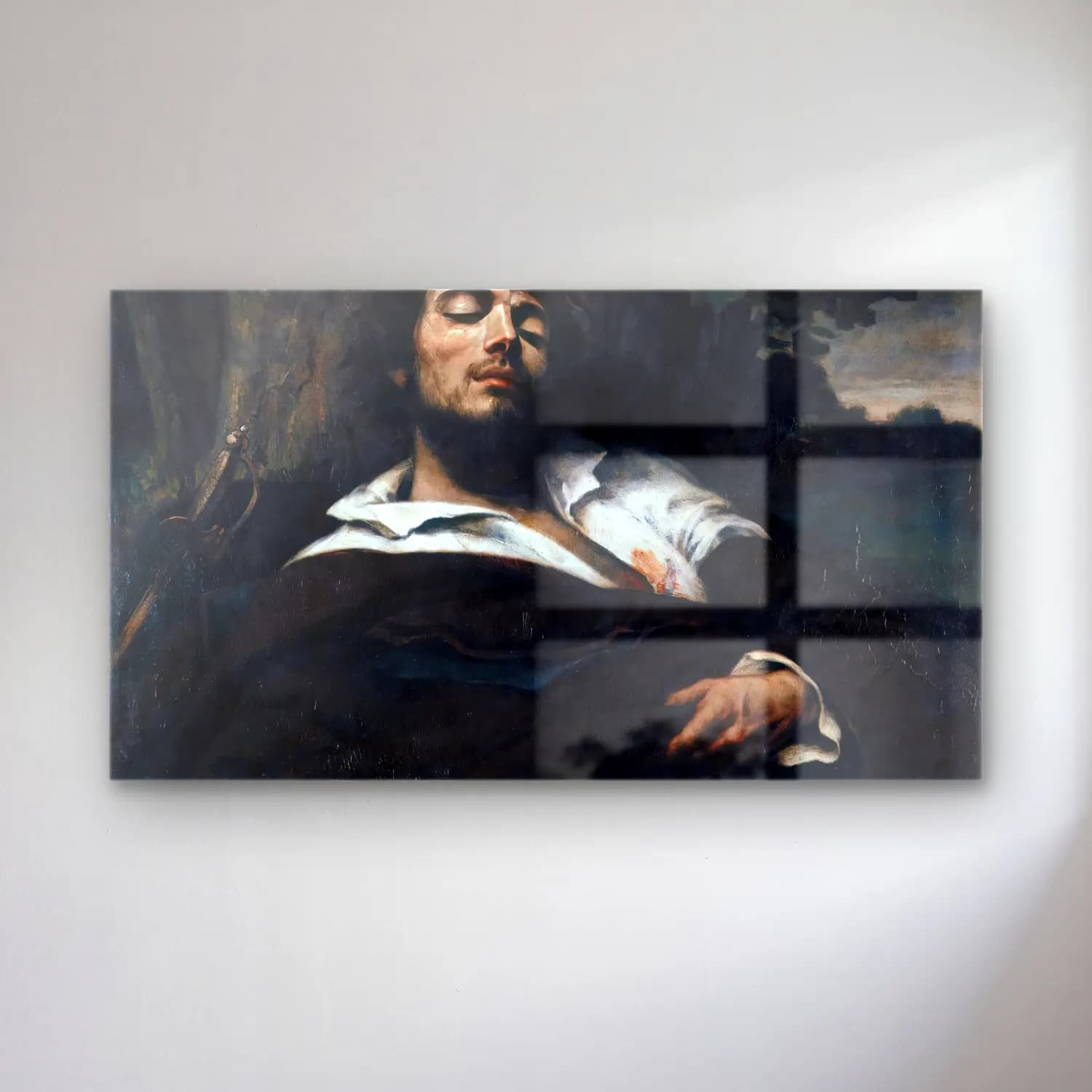 Gustave Courbet – Wounded Man cam tablo — Gustave Courbet – Wounded Man — yağlı boya erkek portresi