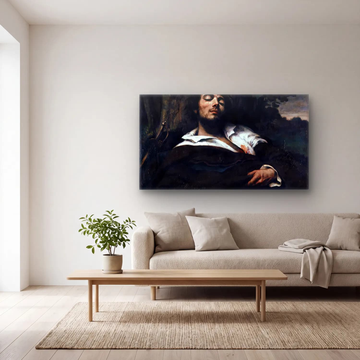 Gustave Courbet – Wounded Man cam tablo — açık renk salonda