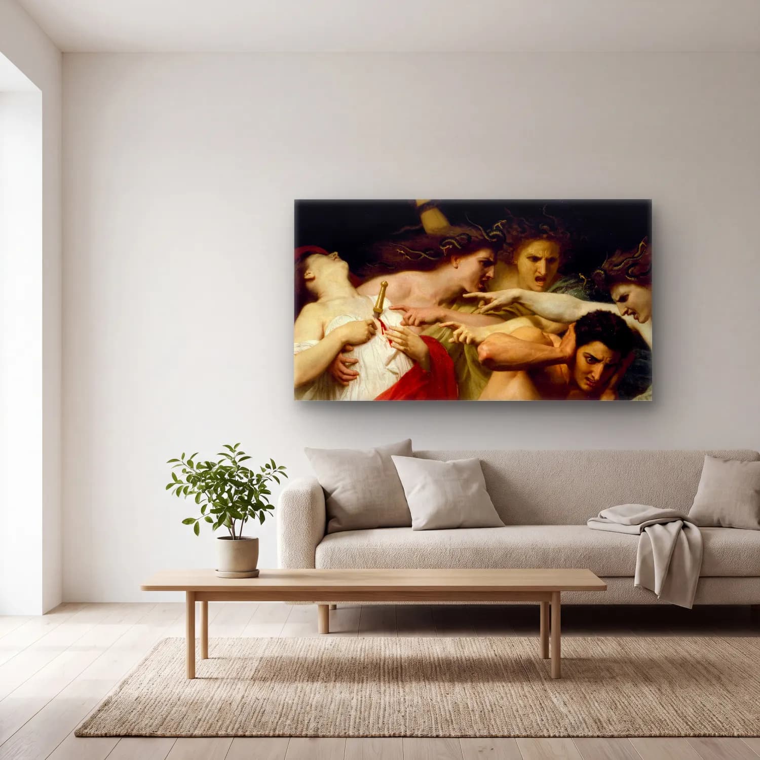 William-Adolphe Bouguereau – Orestes Pursued by the Furies cam tablo — açık renk salonda