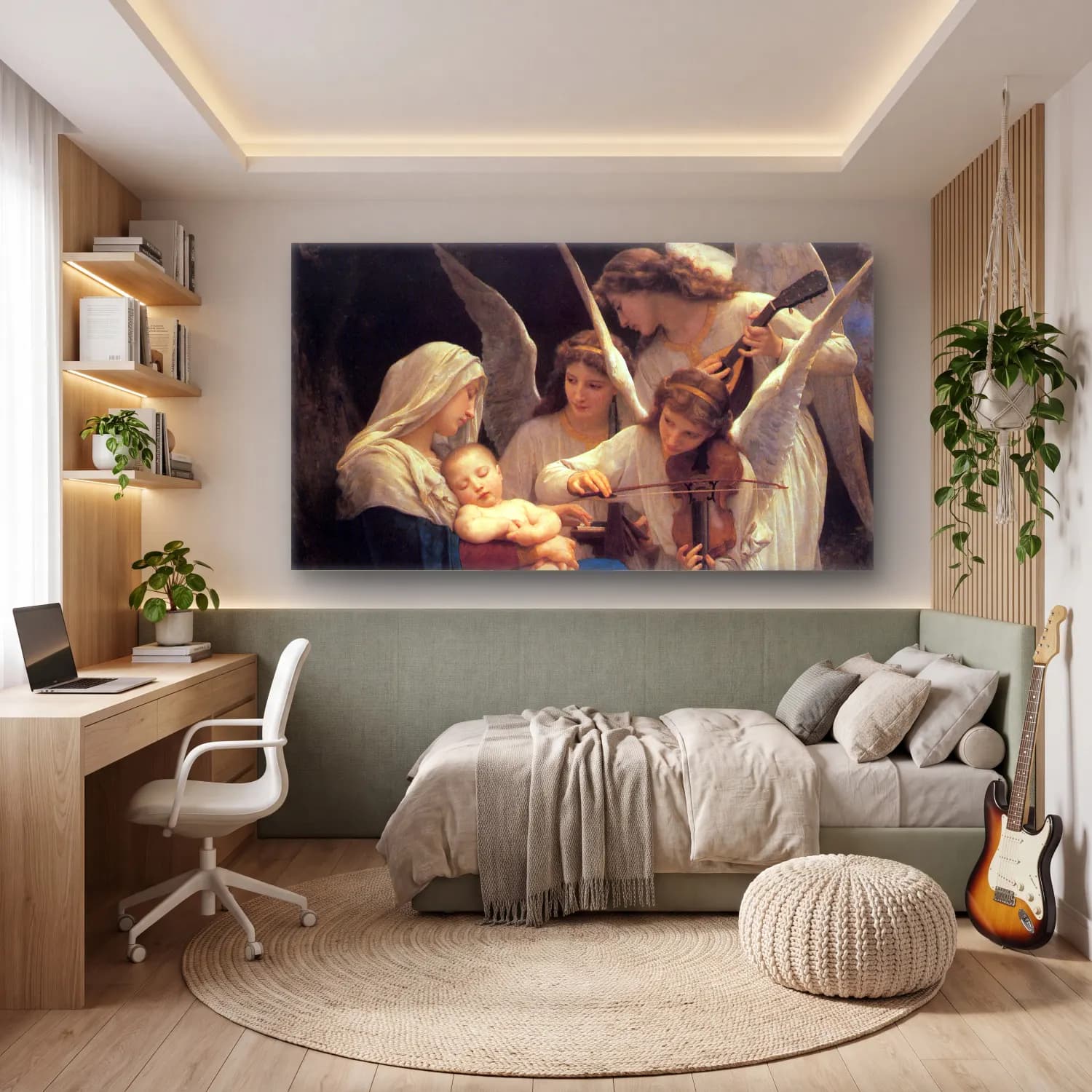 William-Adolphe Bouguereau – Song of the Angels cam tablo — genç odasında