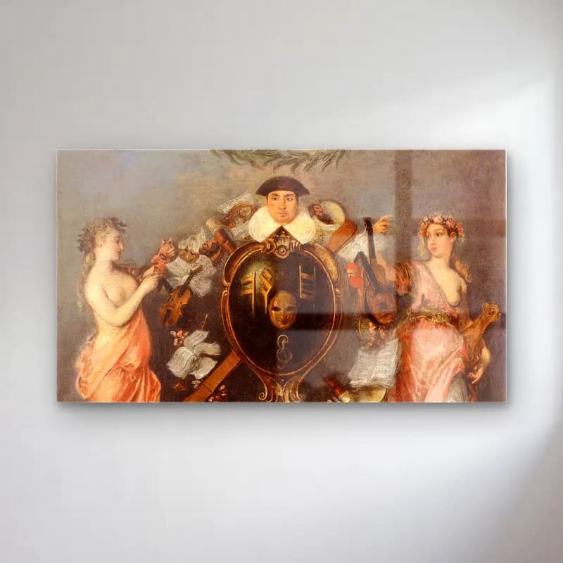 Antoine Watteau – Allegorie Bündnis von Musik und Komödie cam tablo — Antoine Watteau – Allegorie Bündnis von Musik und Komödie — vintage erkek portresi