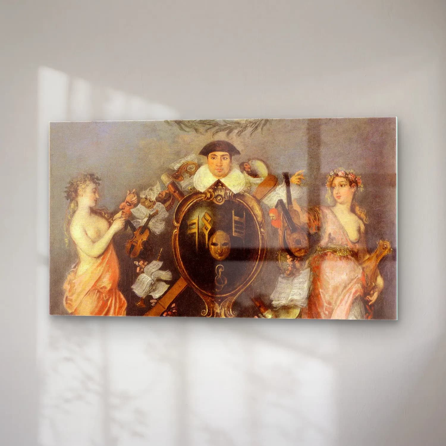 Antoine Watteau – Allegorie Bündnis von Musik und Komödie cam tablo — sağ açıdan görünüm