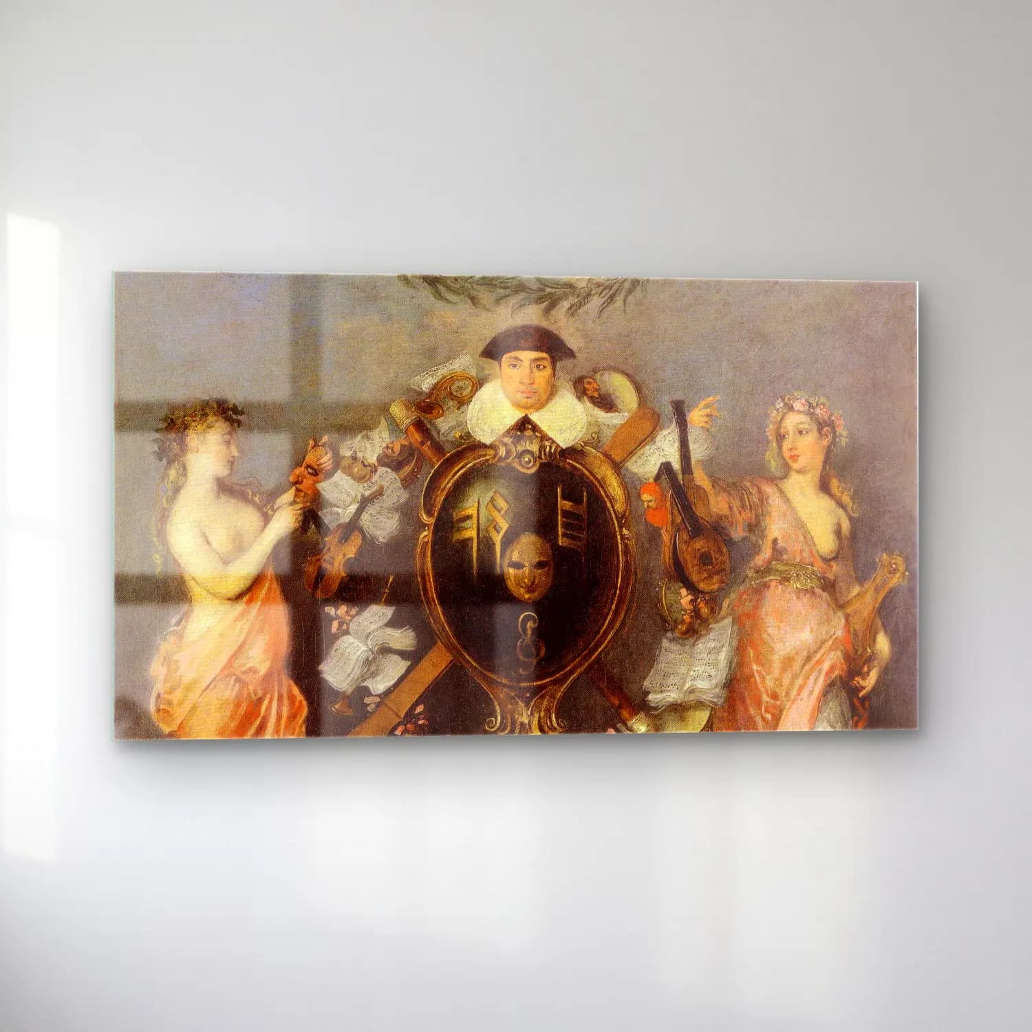 Antoine Watteau – Allegorie Bündnis von Musik und Komödie cam tablo — sol açıdan görünüm
