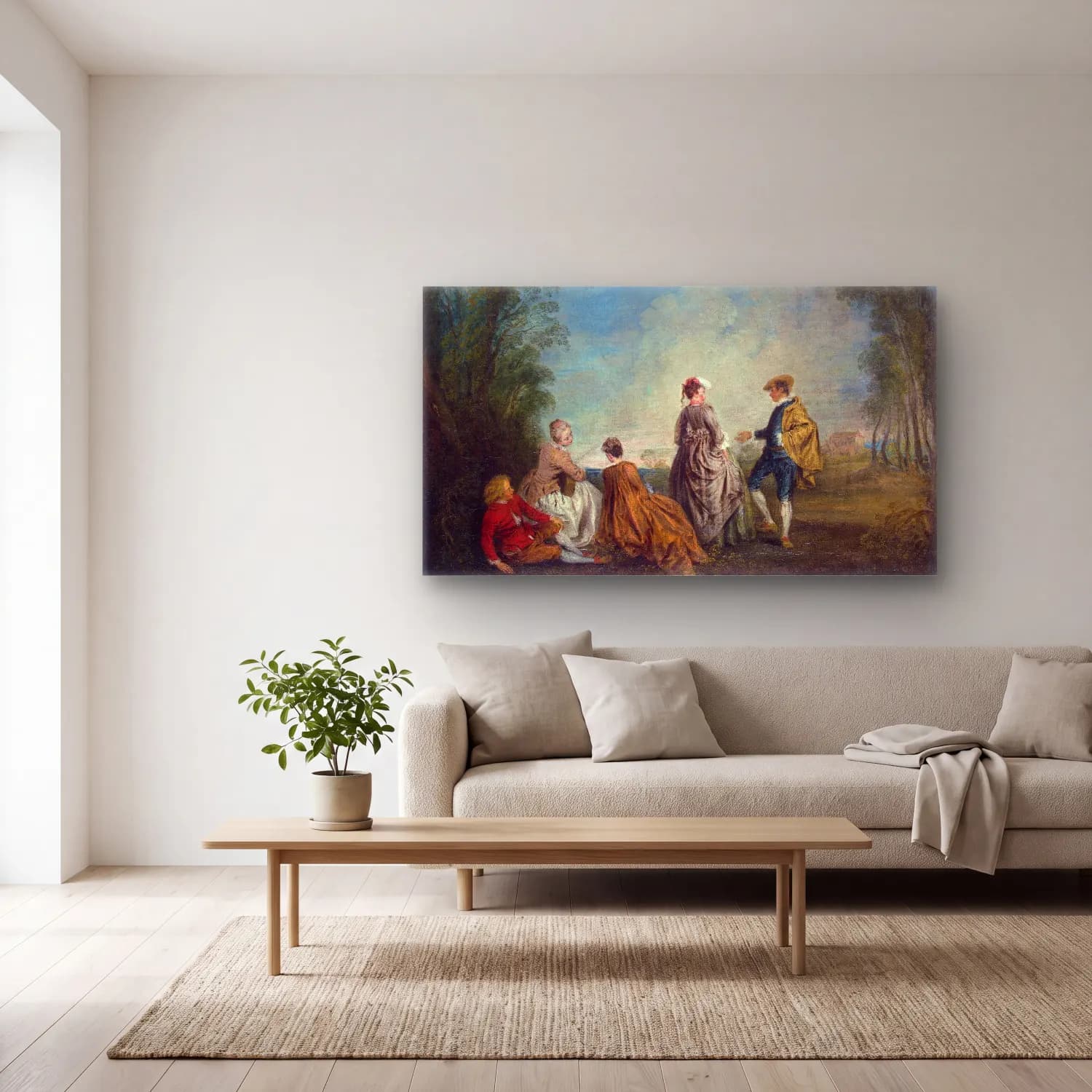 Antoine Watteau – Der verlegene Antrag cam tablo — açık renk salonda