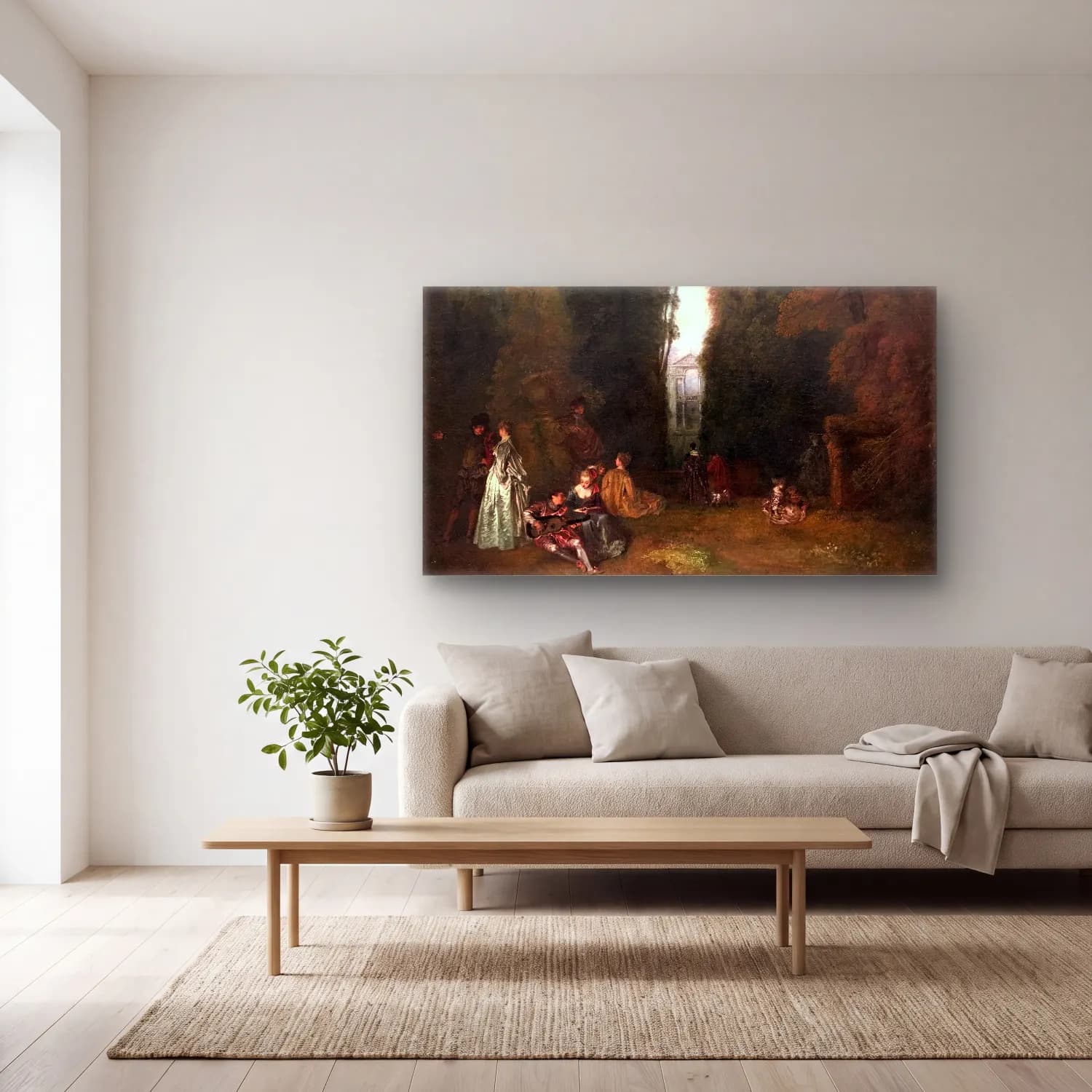 Antoine Watteau – Die Aussicht cam tablo — açık renk salonda