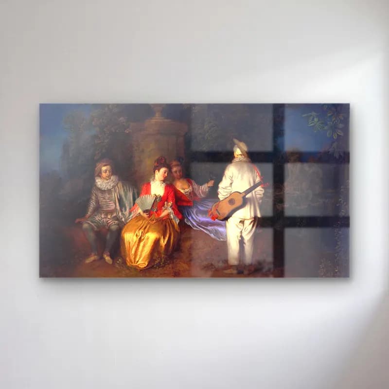 Antoine Watteau – Eine Partie zu Viert cam tablo — Antoine Watteau – Eine Partie zu Viert — yağlı boya dini sahne