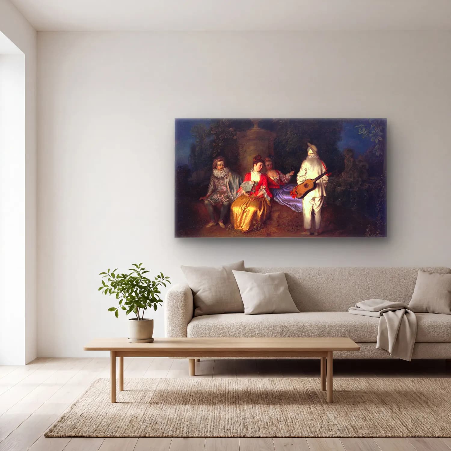 Antoine Watteau – Eine Partie zu Viert cam tablo — açık renk salonda