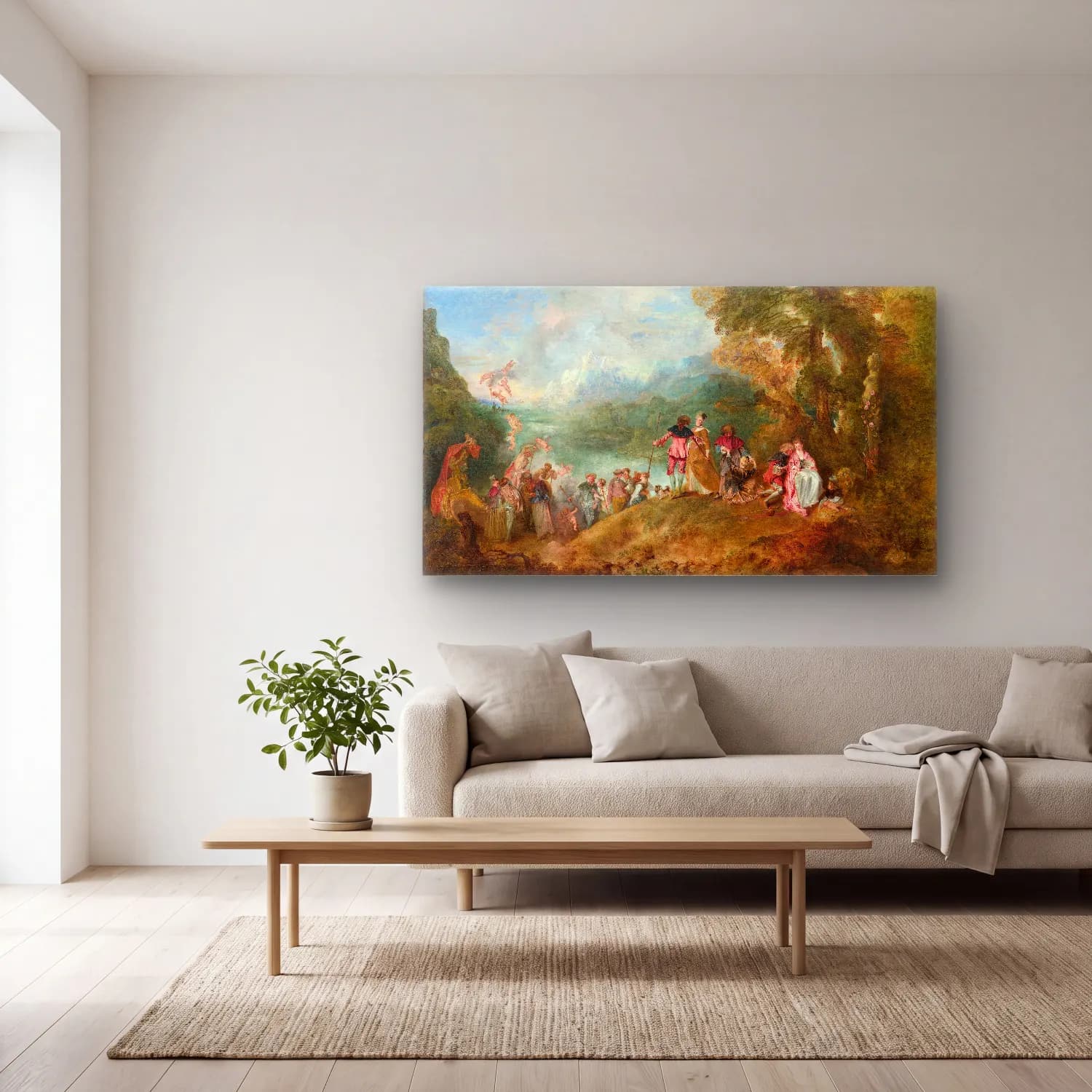 Antoine Watteau – Einschiffung nach Kythera cam tablo — açık renk salonda