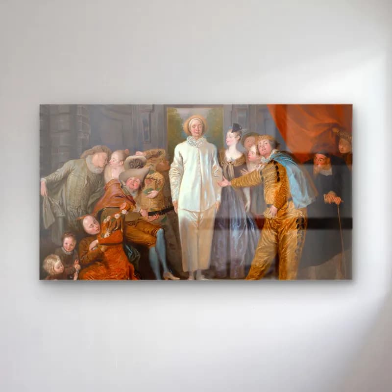 Antoine Watteau – Italienische Komödianten cam tablo — Antoine Watteau – Italienische Komödianten — yağlı boya erkek portresi