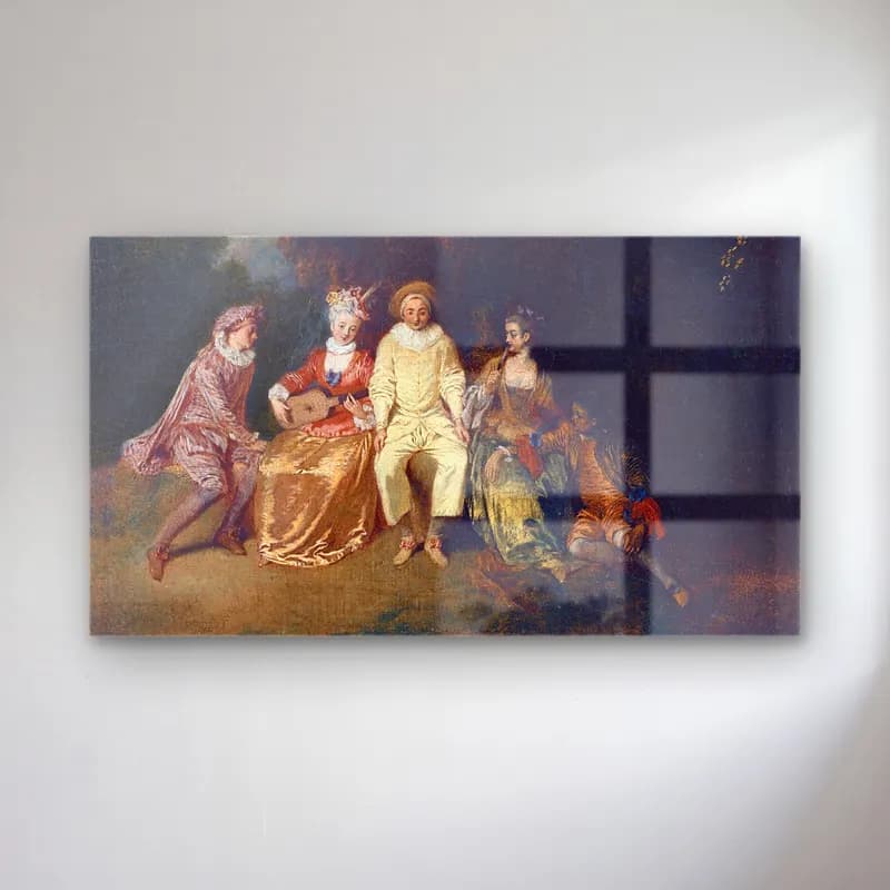 Antoine Watteau – Pierrot Content cam tablo — Antoine Watteau – Pierrot Content — yağlı boya dini sahne