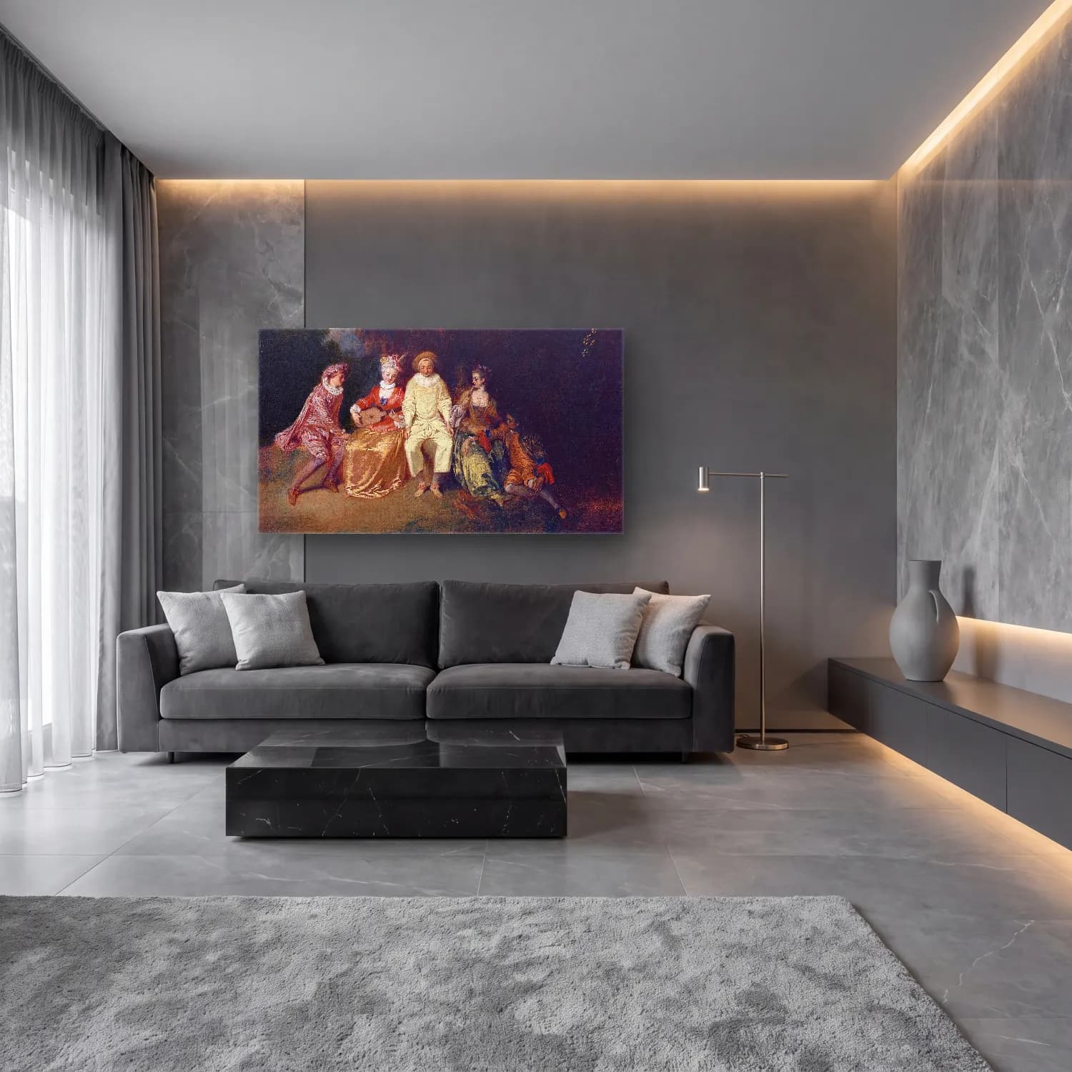 Antoine Watteau – Pierrot Content cam tablo — lüks salon duvarında