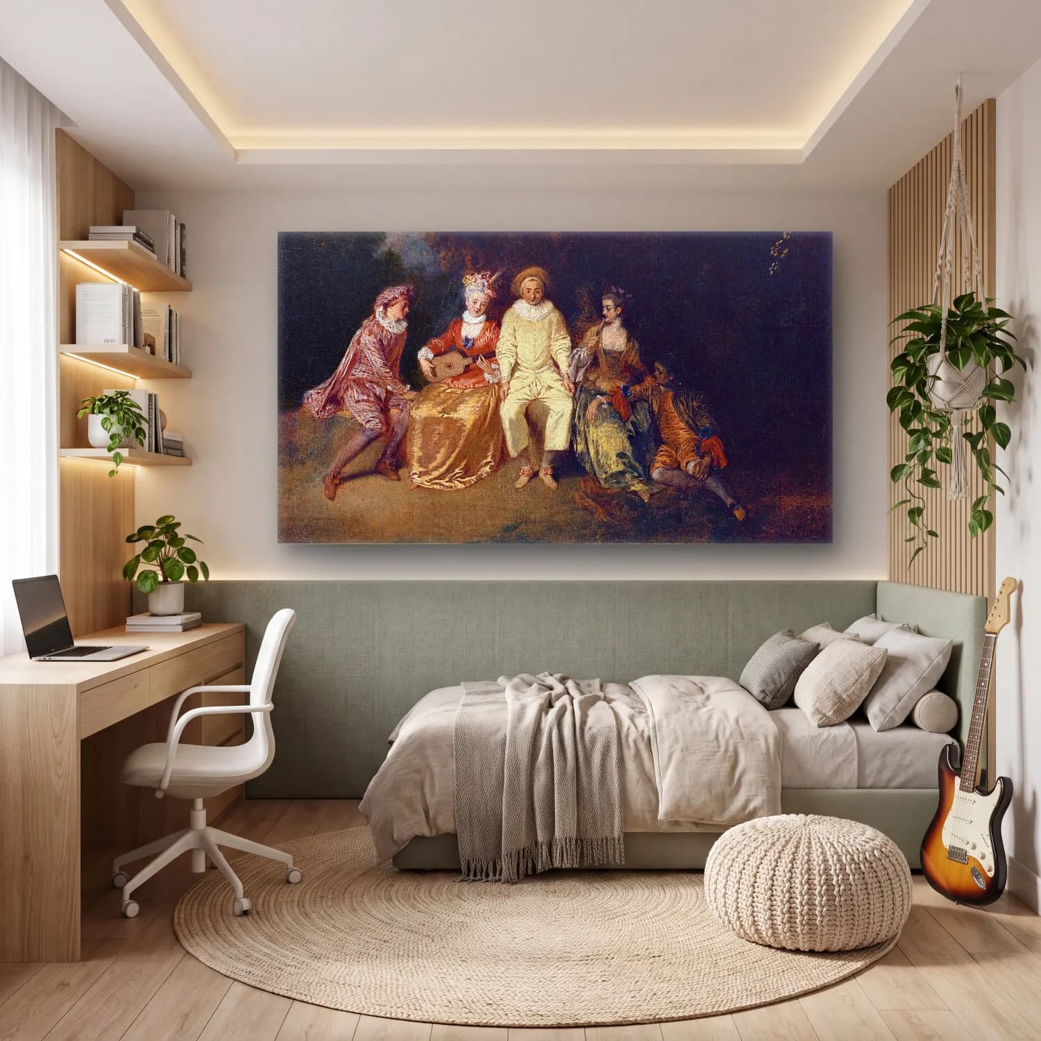 Antoine Watteau – Pierrot Content cam tablo — genç odasında