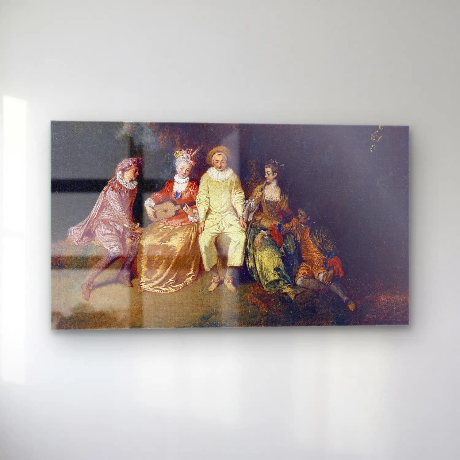 Antoine Watteau – Pierrot Content cam tablo — sol açıdan görünüm