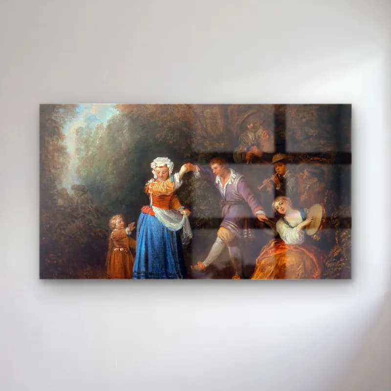 Antoine Watteau – The Country Dance cam tablo — Antoine Watteau – The Country Dance — yağlı boya dansçılar