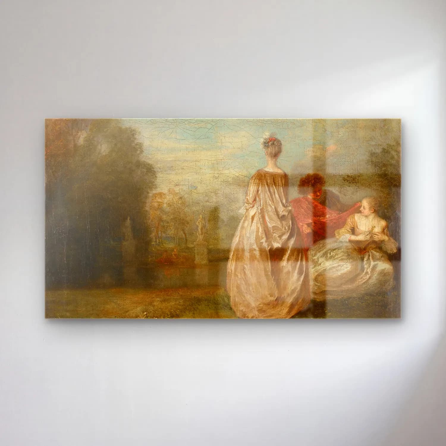 Antoine Watteau – The two cousins cam tablo — Antoine Watteau – The two cousins — empresyonist elbiseli kadın