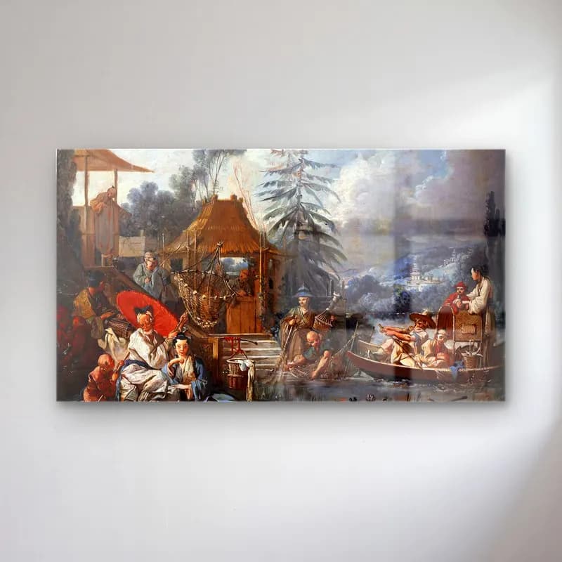 François Boucher – La Pêche chinoise cam tablo — François Boucher – La Pêche chinoise — yağlı boya mitolojik sahne