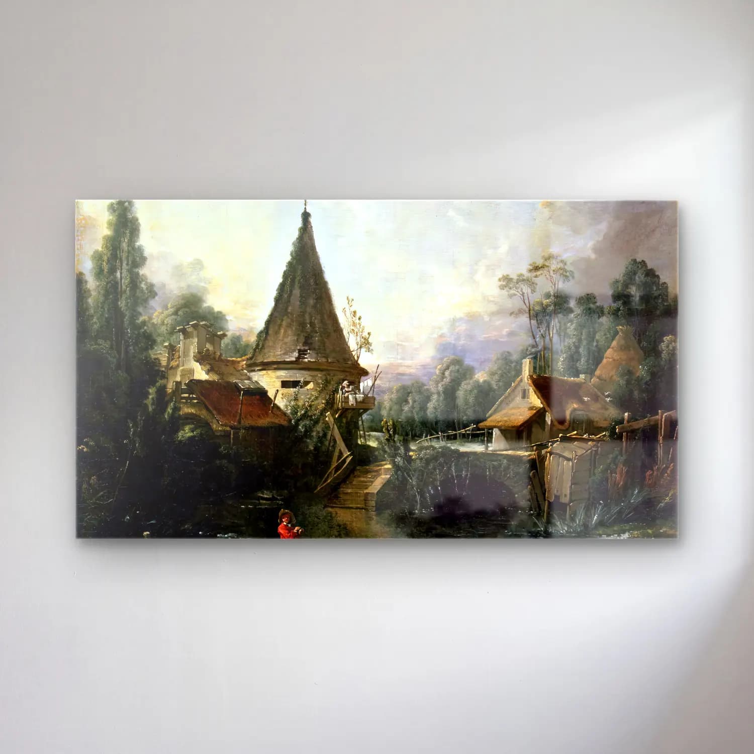 François Boucher – Landscape near Beauvais cam tablo — François Boucher – Landscape near Beauvais — yağlı boya köprü
