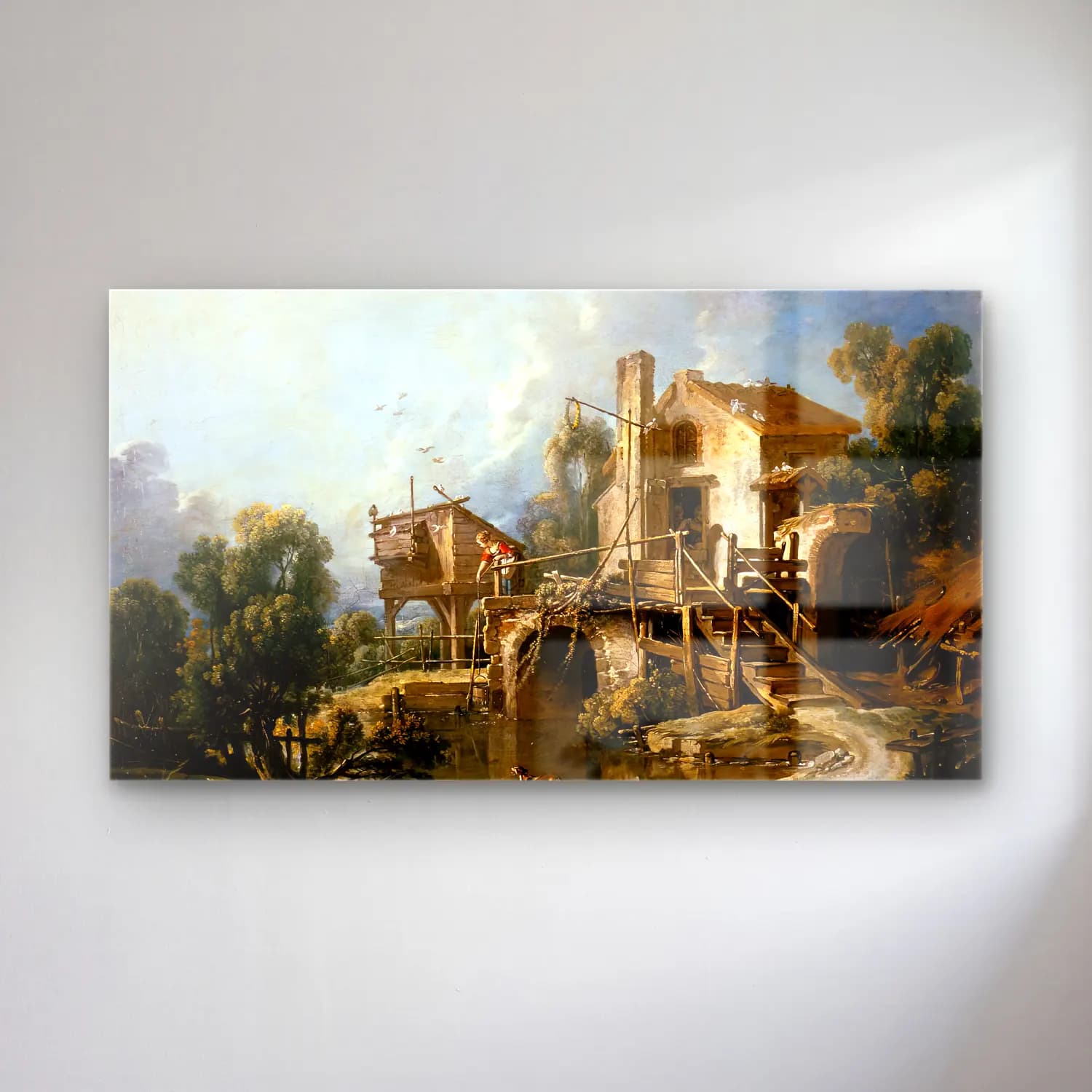 François Boucher – The Mill at Charenton cam tablo — François Boucher – The Mill at Charenton — yağlı boya köprü