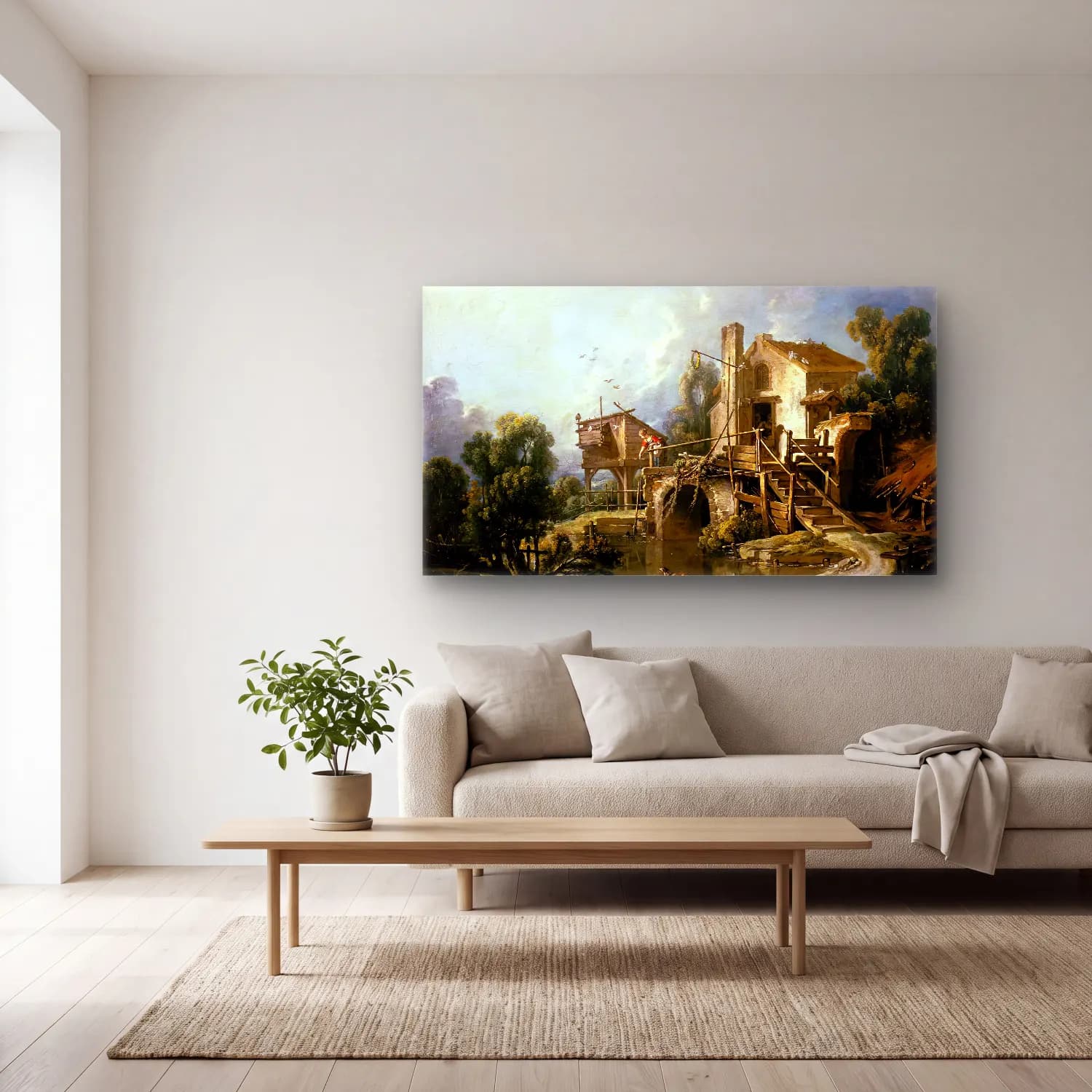 François Boucher – The Mill at Charenton cam tablo — açık renk salonda