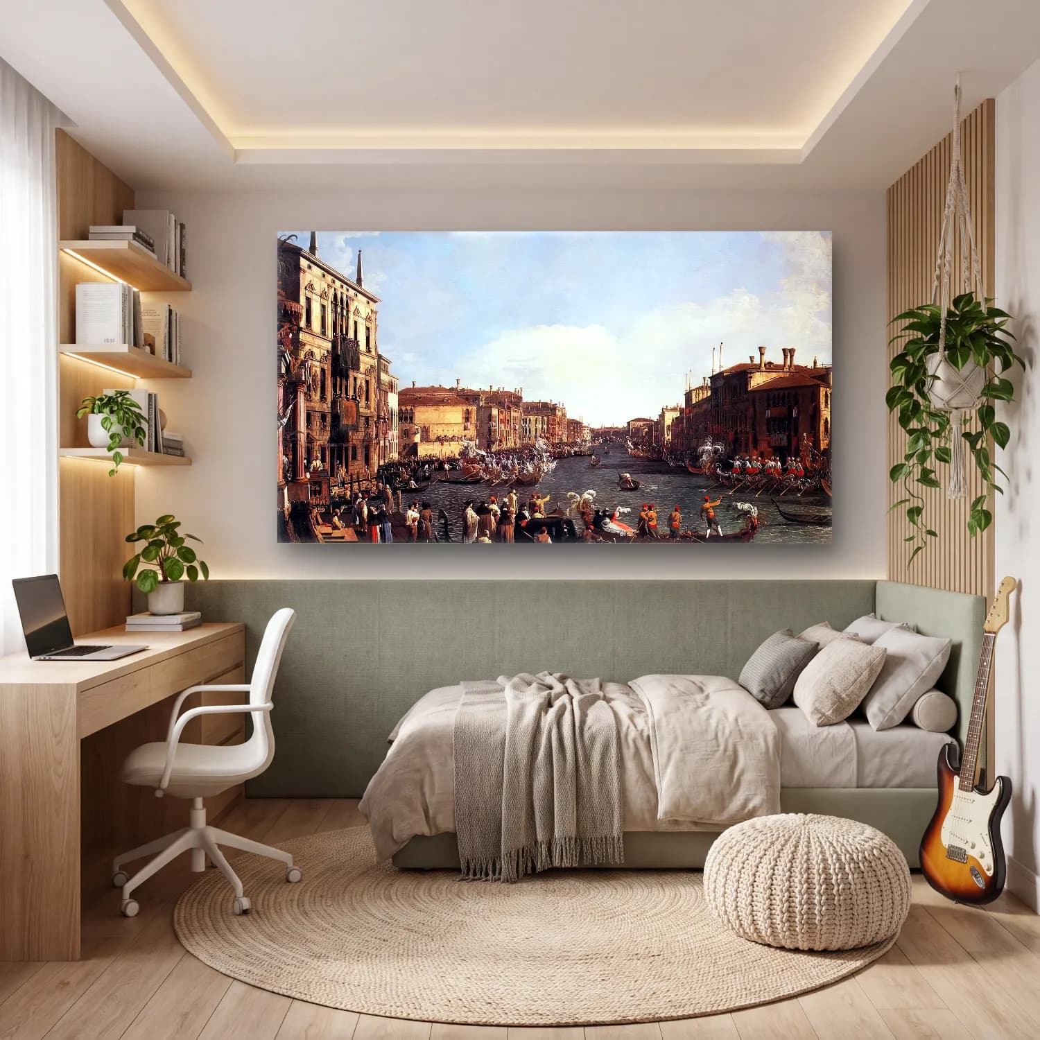 Yağlı Boya Venedik Kanalları – Siyah Beyaz Tonlar cam tablo — genç odasında