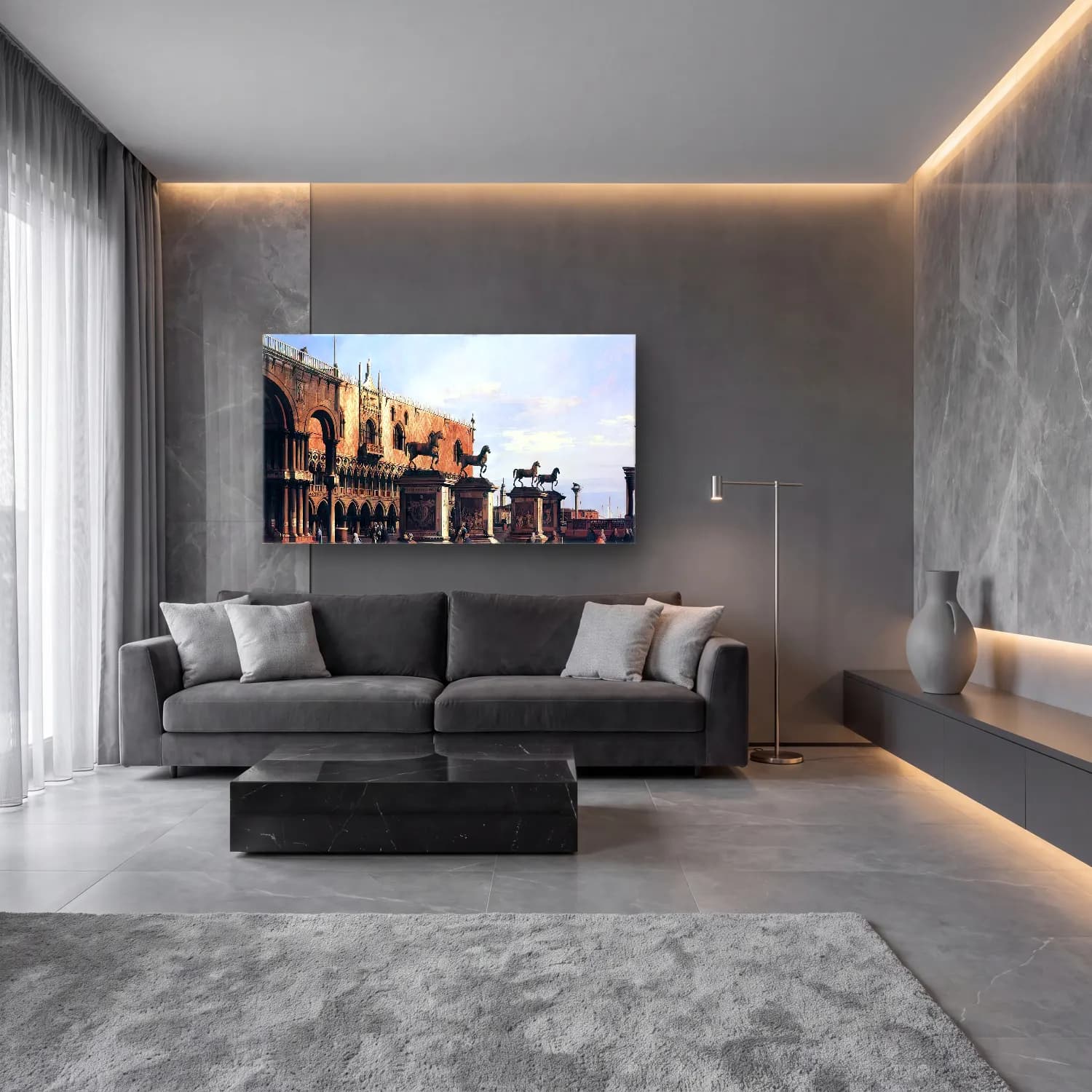 Yağlı Boya Roma – Kırmızı Tonlar cam tablo — lüks salon duvarında