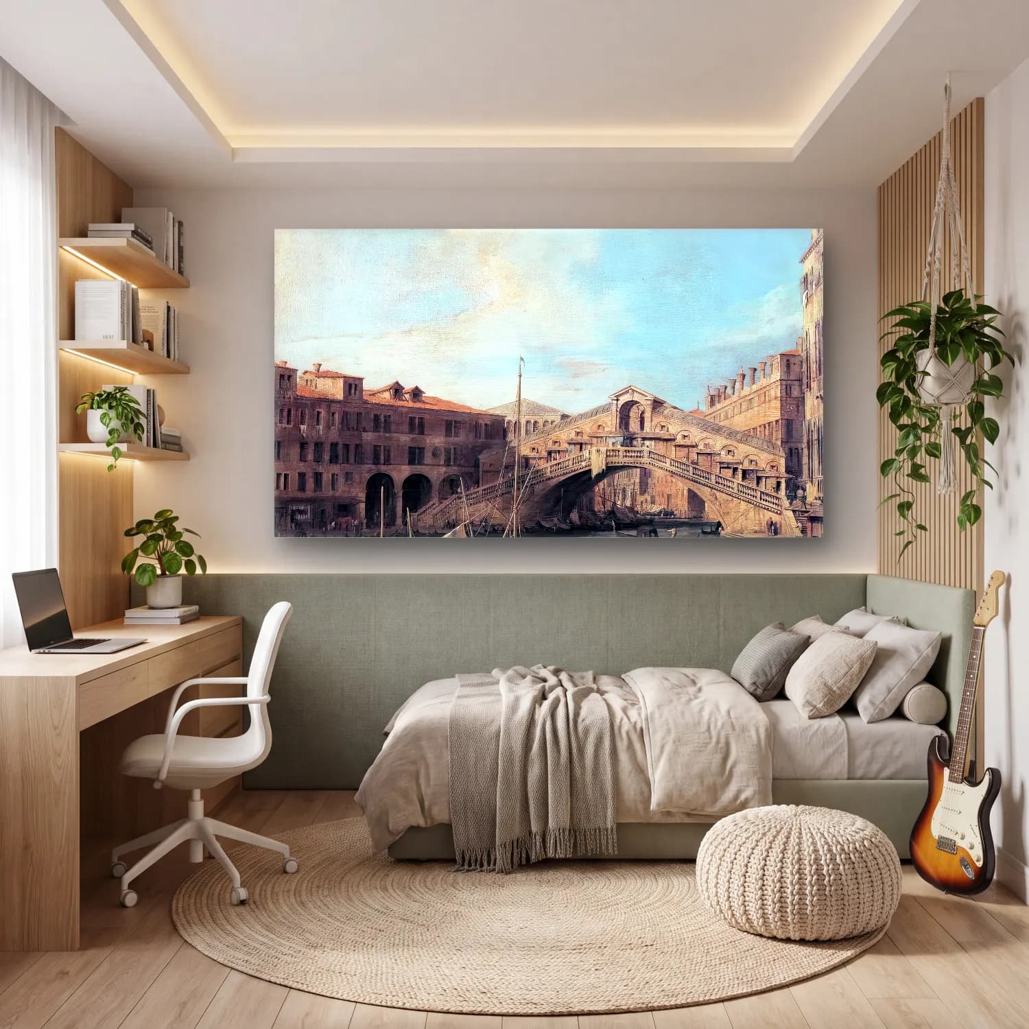 Yağlı Boya Venedik Kanalları – Pastel Tonlar cam tablo — genç odasında