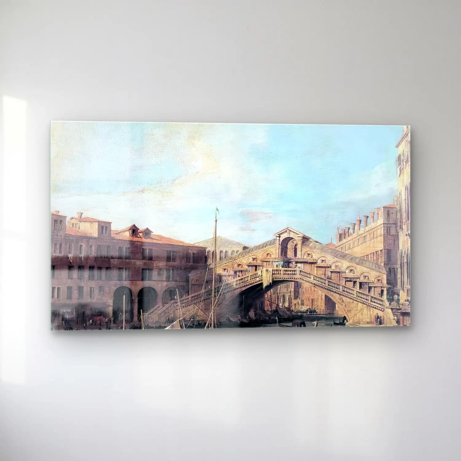 Yağlı Boya Venedik Kanalları – Pastel Tonlar cam tablo — sol açıdan görünüm