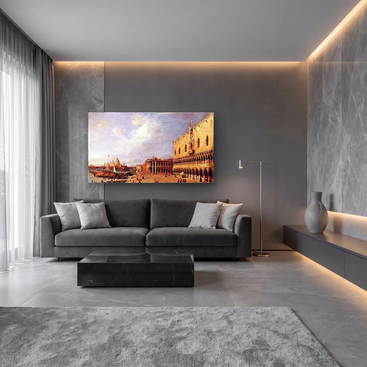 Yağlı Boya Liman ve Tekneler No. 41 cam tablo — lüks salon duvarında