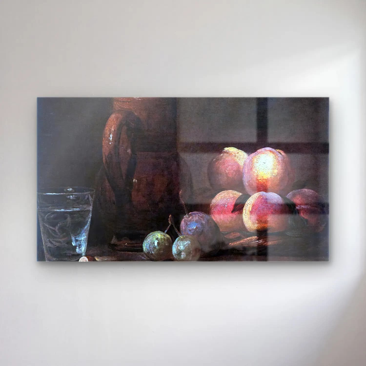 Jean-Baptiste-Siméon Chardin – Fruit, Jug, and a Glass cam tablo — Jean-Baptiste-Siméon Chardin – Fruit, Jug, and a Glass — yağlı boya meyveli natürmort